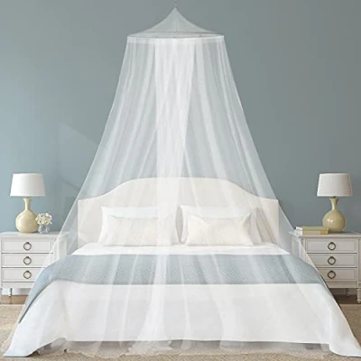 Afbeelding van Klamboe, tweepersoonsbed, wit, groot muggennet voor reizen en thuis, muggennet, bedhemel, vliegennet, binnen buiten, incl. montagemateriaal