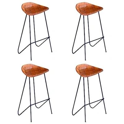 Afbeelding van vidaXL Barstoelen 4 st echt leer bruin