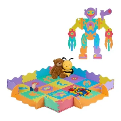 Afbeelding van Relaxdays puzzelmat met rand foam 36 delig baby kinderen kruipmat