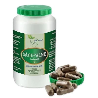 Afbeelding van VITA IDEAL Vegan® Zaagpalm 360 capsules zaag Palmetto Dagportie 1100 mg Palm zuiver poeder. Plantaardig, natuurlijk en zonder additieven