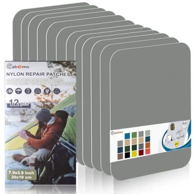 Afbeelding van Cahomo Nylon reparatiepatches, 12 stuks, 20 x 10 cm, zelfklevend, waterdichte nylon, voor jassen, tenten, bovenkleding, grijs