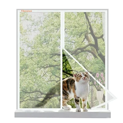 Afbeelding van Risareyi Magnetisch vliegengaas voor ramen, 85 x 115 cm, van glasvezel, duurzaam, ademend, tegen muggen, insecten, automatische sluiting, fijn net, met plakband, wit