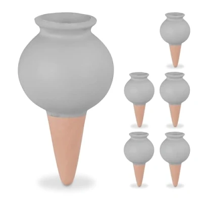 Afbeelding van Relaxdays waterdruppelaar keramiek, set van 6, druppelsysteem voor kamer &amp; balkonplanten, waterbollen, terracotta/grijs