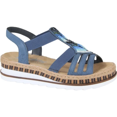 Afbeelding van Rieker V7909 12 Sandalen met sleehak, Dames, Maat: 37, Blue Kunststof