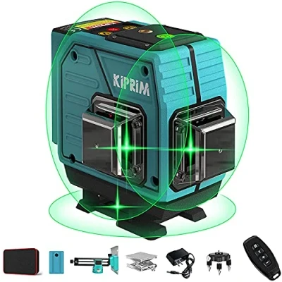 Afbeelding van Kiprim Groene Laser Waterpas Kruislijnlaser 3x360 12 Lijnen 40M Zelfnivellerende Kruislaser met 3 Modi Magnetische Muurbeugel 360 Draaibare Basis Afstandsbediening Hefplatform LV3D