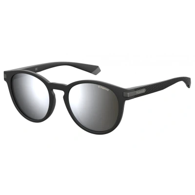 Afbeelding van Polaroid ronde heren mat zwart zilveren spiegel gepolariseerde zonnebril Sunglasses
