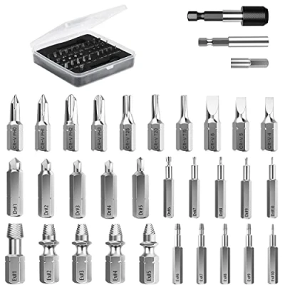 Afbeelding van Nuovoware Damaged Screw Extractor Set, Upgraded 33 PCS Easy Out Stripped Kit, All purpose HSS Broken Remover Set with 2 Magnetic Extension Bit Holder &amp; Socket Adapter