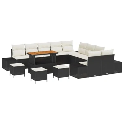 Afbeelding van vidaXL 14 delige Tuin Sofa Set met Kussens Zwart Poly Rattan Acacia