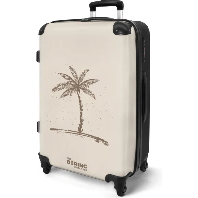 Afbeelding van NoBoringSuitcases.com® Koffer groot Rolkoffer lichtgewicht Beige met bruine palmboom Reiskoffer 4 wielen Grote trolley XL 20 kg bagage