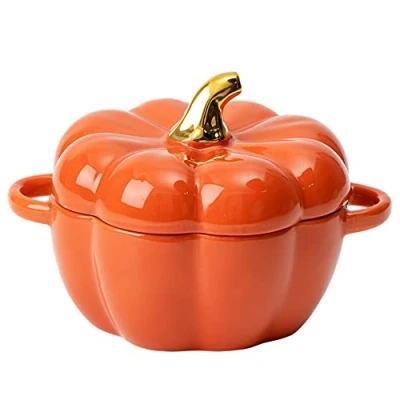 Afbeelding van OnePine Keramische pompoenkopjes, 450 ml, creatieve modieuze muesli , sla en dessertschalen met deksel, soepkommen oor voor het ontbijt