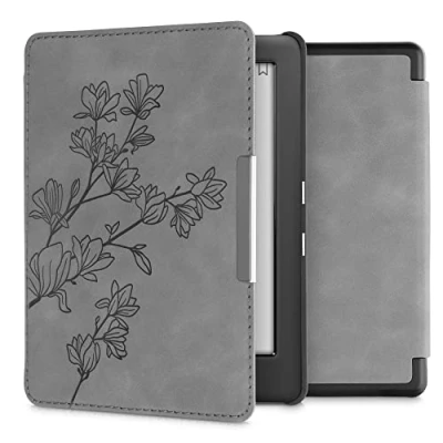 Afbeelding van kwmobile e reader hoesje compatibel met Kobo Glo HD/Touch 2.0 Kunstleren ereader cover stand Magnolia in grijs