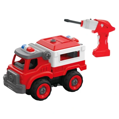 Afbeelding van Lexibook, Crosslander Fireman RC op afstand bestuurde brandweerwagen om te monteren, 3 constructiemogelijkheden, 33 delen, elektrische en handmatige schroevendraaier inbegrepen, kleur rood, één maat,