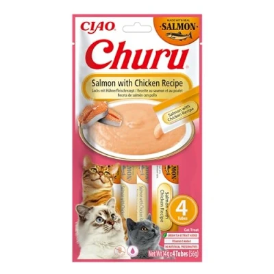 Afbeelding van INABA Churu kat Puree Zalm met kip