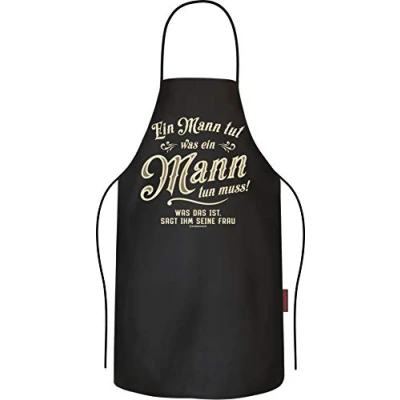 Afbeelding van RAHMENLOS Barbecueschort kookschort keukenschort als cadeau voor mannen: een man doet wat hij moet doen puur katoen, zwart, XL