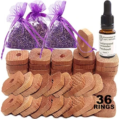 Afbeelding van STAFECO Mottenafstotend middel voor kledingkasten, natuurlijk cederhout, gedroogde lavendelzakken, cederhouten ringen, motafwerende olie kleding, 100% (Medium F)