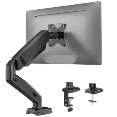 Afbeelding van WALI Monitorhouder voor pc op arm monitoren van 17 tot 32 inch, monitor, gasveer, hoogteverstelling met draaibare kanteling, VESA 75/100 mm, draagvermogen 9 kg (GSMP001), zwart