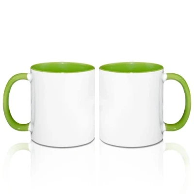 Afbeelding van MR.R 11 oz sublimatie lege koffiemokken, kop blanco witte mok beker met groene kleur binnenkant en handvat, set van 2