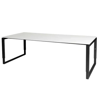 Afbeelding van Domino Plus vergadertafel, hoogte instelbaar (62 85cm) met 220x100cm &#039;zwevend&#039; krijtwit 25mm blad en zwart (RAL9011) O poot frame