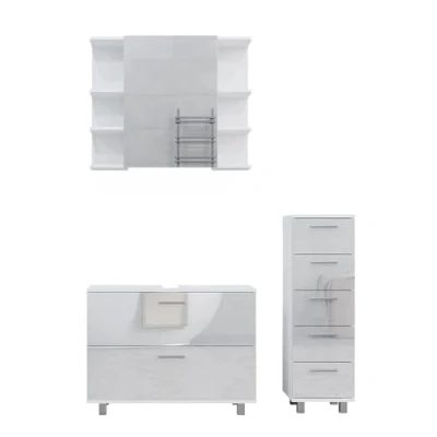 Afbeelding van Vicco Badkamermeubelset Ilias, Wit Hoogglans, 3 delen, met onderkast 80 cm