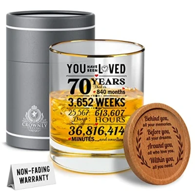 Afbeelding van Kies® Cadeau 70e verjaardagscadeaus voor mannen gepersonaliseerde whiskyglazen geschenken opa verjaardag decoraties 70 jaar oude hem Whisky