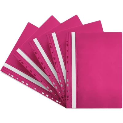 Afbeelding van Netuno 5 stuks snelhechter met perforatie roze A4 van kunststof schoolsnelhechter labelstroken zichtmappen gekleurd voor school kantoor Europerforatie