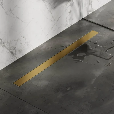 Afbeelding van Brauer Douchegoot 90x7. 5cm vloerflens tegelinlegrooster omkeerbaar RVS geborsteld goud