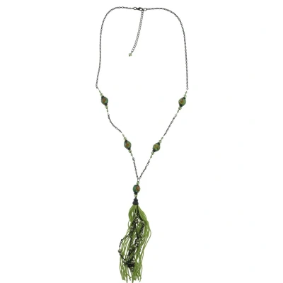 Afbeelding van Behave ketting groen zwart lange met kwast hanger 70 cm