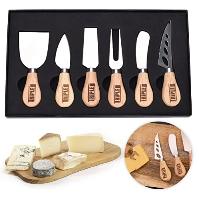 Afbeelding van Triple J® Kaasmessen Set Bamboe Kaasplank van 6 kaasmesjes