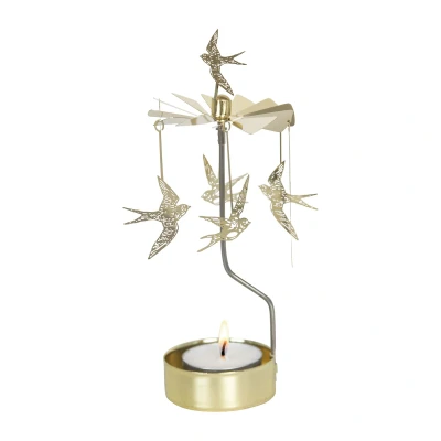 Afbeelding van Pluto Produkter Waxinelichthouder Rotary Draaiend Zwaluw Goud Ø7x17cm
