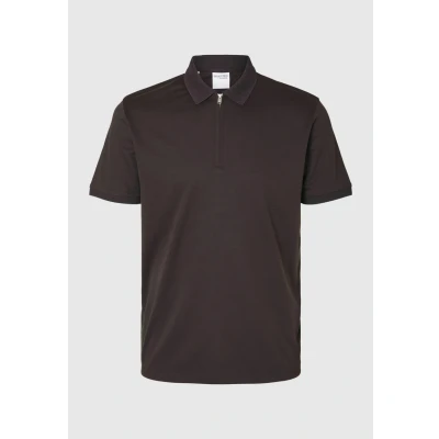 Afbeelding van Selected Homme Slhfave ZIP Poloshirt, Heren, Maat: XXL, Chocolate torte