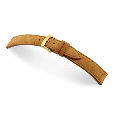Afbeelding van RIOS1931 Franklin Vintage suède vervangende horlogeband handgemaakt in Duitsland klassiek huidvriendelijk, Tan gouden sluiting, 22mm, Riemen.