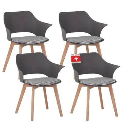 Afbeelding van Albatros eetkamerstoelen set van 4 Aalborg, Grijs poten massief beukenhout, Scandinavisch retro design, comfortabele kuipstoel elegante keukenstoel, eetkamerstoel voor eettafel