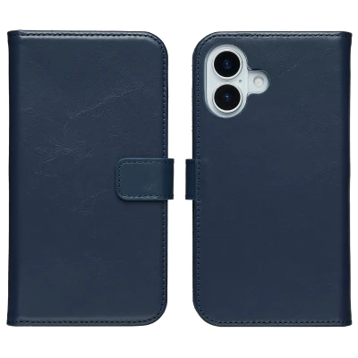 Afbeelding van Apple iPhone 17 Hoesje Echt leder Selencia Bookcase Blauw Telefoonhoesje
