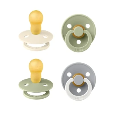 Afbeelding van BIBS Colour speen verpakking 4 stuks, BPA vrije fopspeen, Ronde speen. Natuurlijk rubberlatex, Gemaakt in Denemarken. Maat 3 (Verpakking stuks), Sage Glow Mix