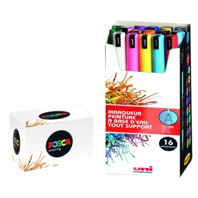 Afbeelding van Uni ball Paint Marker Op Waterbasis Posca Pc 1mr, Doos Van 16 Stuks In Geassorteerde Kleuren Paintmarker