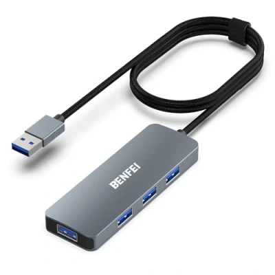 Afbeelding van Usb Hub, BENFEI Ultra Slim 3.0 Hub 4 Poorten met 1 Meter Kabel Compatibel voor MacBook, Mac Pro, Mini, iMac, Surface XPS, PC, Flash Drive, Mobiele HDD [Aluminium Shell &amp; Nylon Kabel]…
