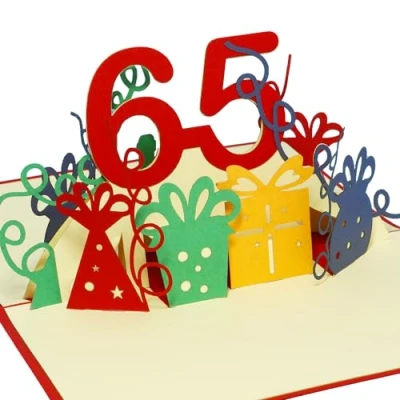 Afbeelding van LINPopUp® Kaart, 3D Wenskaart Verjaardagskaart 65e Verjaardag Vrouwen 65 Jaar, Rood (Nr.226)