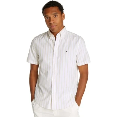 Afbeelding van Tommy Hilfiger Heren FLEX POPLIN STP SHIRT S/S MW0MW37551 Shirt, Geel, L, Geel (Citronella/Optisch Wit), L