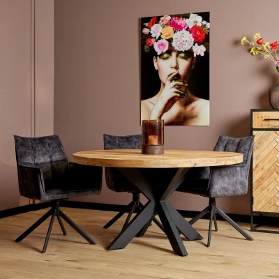 Afbeelding van Eetkamertafel industrieel Sanne Eettafel mangohout 120 cm