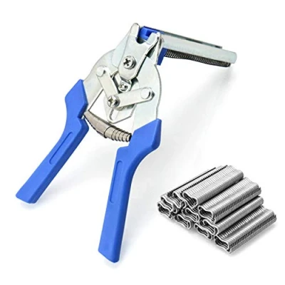 Afbeelding van QWORK® Rapid Fence tang Bevestiging van dun gaas, met kunststof handvat en magazijn, tuinhek draadoogtang + 600 clips voor draadbevestigingstang