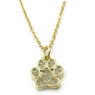 Afbeelding van Goudkleurige 45 cm collier ketting met 12 mm metalen verguld hangertje hondenpootje zirkonia steetjes