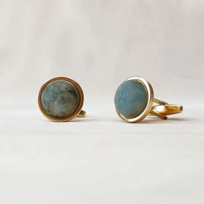 Afbeelding van Ava&amp;Imber Labradoriet Manchetknopen Grijze Edelsteen voor Mannen, Goud Stainless Steel (RVS) Cufflinks Mannen Edelstenen Machetknopen Bruiloft Bruidegom Manchet Grijs