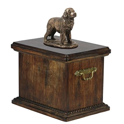 Afbeelding van Art Dog Custom Sitting Statue Memorial Urn Handgemaakt Koudgegoten Brons op Berkenbasis Stevige en Stijlvolle voor Hondenas 29x21x38cm Newfoundland