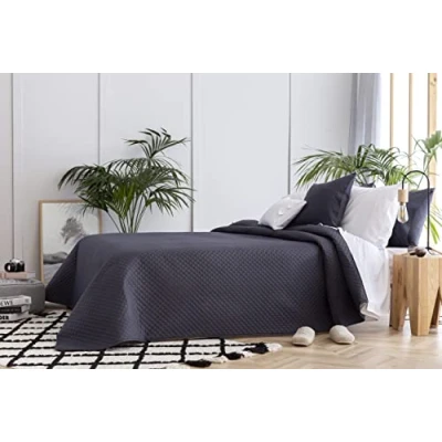 Afbeelding van Todocama Dunne sprei met ruitpatroon, voor lente, zomer, herfst en winter, 100% microvezel, extra zacht, veelzijdig bruikbaar, bed 120/135 230 x 260 cm, donkergrijs