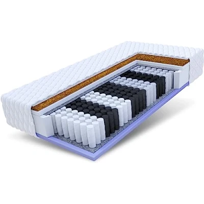 Afbeelding van FDM Voyager Matras, 180 x 200 cm, pocketvering, hoogte 24 hardheidsgraad H3/H4, 7 ligzones, Öko Tex standaard, geschikt voor mensen met een allergie, jersey overtrek, wasbaar, kokosvezel inzetstuk