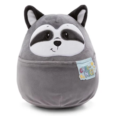 Afbeelding van Kussen Chill NICI Wasbeer 20 cm grijs Heerlijk zacht knuffelkussen voor jongens, meisjes, baby&#039;s en liefhebbers van knuffels; Ideaal thuis, op de kleuterschool of onderweg