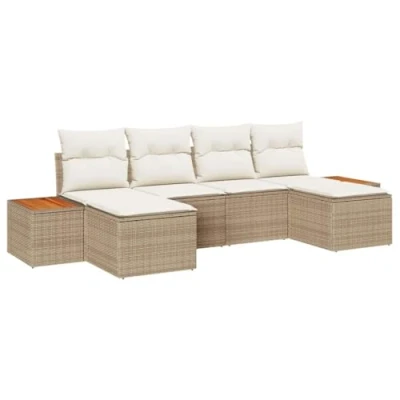 Afbeelding van vidaXL Tuin Sofa Set van 6 Beige Rattan, Polyester, Staal