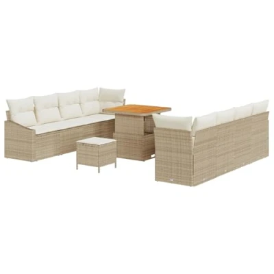 Afbeelding van vidaXL 11 delige Tuin Sofa Set met Kussens Beige Poly Rattan Acacia