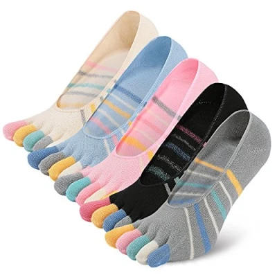 Afbeelding van Niet Zichtbare Sokken voor Dames, Teensokken Dames Vijf Vingersokken Katoenen Sneakersokken met 5 tenen, Sneaker Antislip, paar