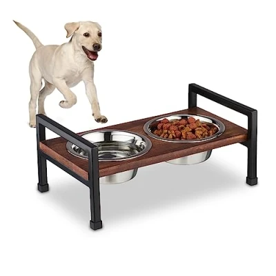 Afbeelding van Relaxdays hondenvoerbak op standaard verhoogde eetbak hond 2x voerbak rvs 750 ml